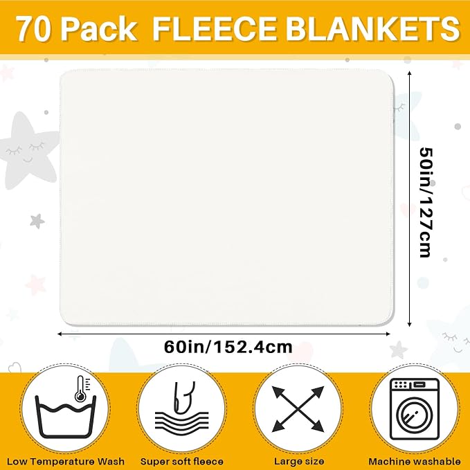 Newwiee 70 Pcs Bulk Fleece Throw Blankets 50'' x 60'' Oeko-tex Standard 100 Certified for Outdoor Wedding Guest Blankets Donation Homeless Sleepover Lap Pet Sofa, All Seasons Use (White) - Image 2