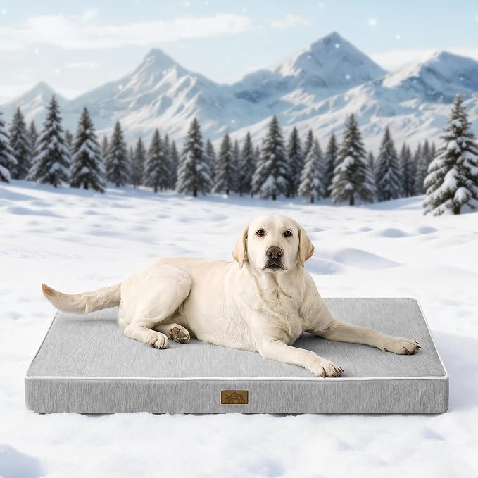 COZY KISS Large Cooling Orthopedic Dog Bed, Q-Max >0.5 Waterproof Egg Crate Foam Pet Bed, Removable Washable Cover, Non-Slip Dog Crate Bed, 44x32x4in,Silver Grey by COZYKISS