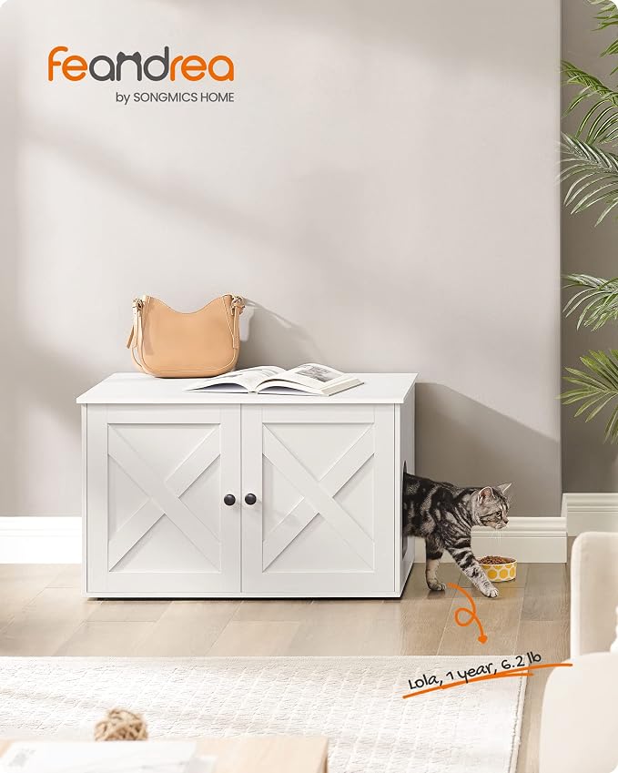 Feandrea Cat Litter Box Enclosure, Litter Box Furniture Hidden with Removable Divider, Indoor Cat House, End Table, 31.5 x 20.9 x 19.7 Inches, White UPCL002W01 - Image 2