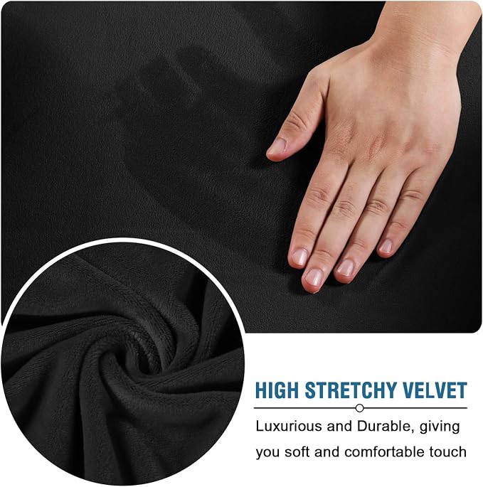 H.VERSAILTEX Real Velvet Plush 3 Piece Stretch Sofa Covers Couch Covers for 2 Cushion Couch Loveseat Covers Width Up to 72 Inch Feature Thick Soft Stay in Place (Medium Sofa, Black) - Image 5