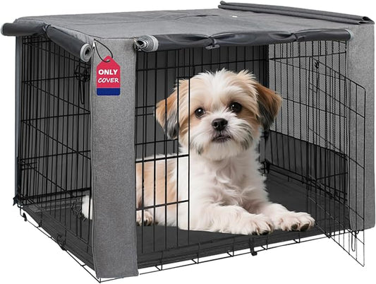 HiCaptain Breathable Dog Crate Cover 24 Inch, Durable Heavy Duty Kennel Cover, Dual Zippered Panels, Windproof Waterproof UV-Resistant(Grey) by HiCaptain