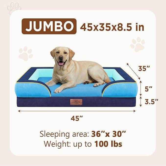 Comfort Expression Orthopedic Dog Bed for Extra Large Dogs with Bolster | Waterproof Dog Couch Bed with Washable Cover & Non-Slip Bottom, Supportive Egg Crate Foam XL Pet Bed, 45x35 Inch - Image 8