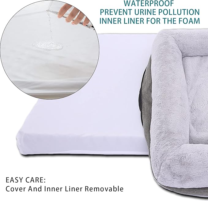 WINDRACING Orthopedic Dog Bed for Medium Dogs, Bolster Sides Dogs Sofa Bed with Removable Washable Cover & Non-Skid Bottom, Soft Pet Bed with Egg Foam Dog Couch for Sleeping, 31 x 25 Inch, Gray - Image 3
