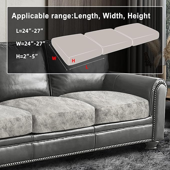 ANARACHON Leather Look Couch Cushion Covers Sofa Seat Slipcovers Sets Couches Furniture Protector for Sectional Armchair Loveseat Pets Kids Stretch Spandex Fabric (3 Cushion Sofa, Griege) - Image 3