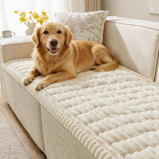 SureFit Couch Covers for Dogs,Non-Slip Washable Pet Friendly Sofa Protector | Non-Slip Paw Print Grip,Sofa Slipcovers for 2 Cushion Couch,Soft Thick Furniture Protector for Sofa Cushions(28“x60" Ivory) by SureFitInc