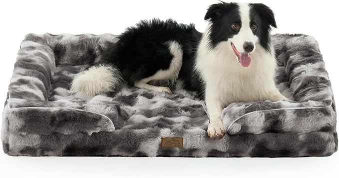 COZY KISS Orthopedic Dog Bed for Extra Large Dog 44x32 inch, XL Faux Fur Pet Sofa, Bolster Foam Bed with Sides, Non-Slip and Egg-Crate Big Dog Couch Bed with Washable Removable Cover, Tie Dye Grey by COZYKISS