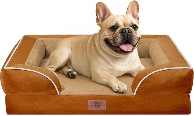 Comfort Expression Orthopedic Dog Bed for Medium Size Dog with Bolster | Waterproof Dog Couch Bed with Washable Cover & Non-Slip Bottom, Supportive Egg Crate Foam Medium Pet Bed, 30x20 Inch by ComfortExpression