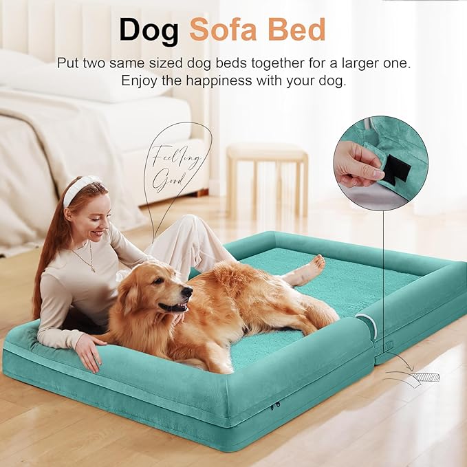 NANUYA Orthopedic Dog Bed for XX-Large Dogs, 44 x 34 Inch, Aqua Blue | Egg crate foam for joint support, 3-sided bolster pet sofa, waterproof lining, washable cover, and non-skid base - Image 3