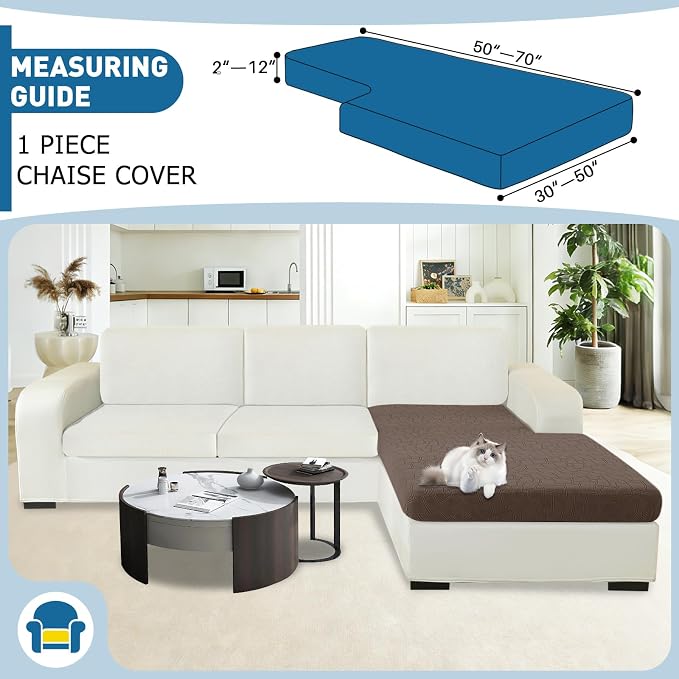 MAXIJIN Waterproof Chaise Cover Stretch Sectional Couch Covers for L Shaped Chaise Lounge Slipcovers with Elastic Bottom for Dogs Pets (1 Piece for Chaises or Sofa 3-Seater, Coffee) - Image 2