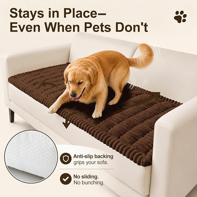 decorUhome Couch Cover for Dogs, Non Slip Fuzzy Thick Pet Sofa Protector | Pet Friendly, Durable Couch Covers for Sofa, Machine Washable, Fits Backrest Cushions & 2-Cushion Sofa, Brown, 27.6" x 47" - Image 3