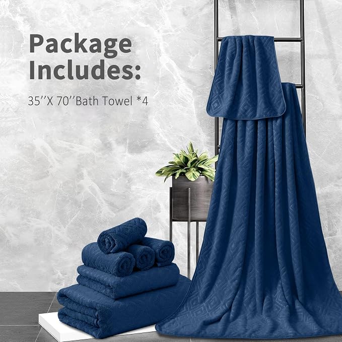 Bath Towel Set of 4 Extra Large Bath Sheet 35"x70" Oversized Bath Towel Soft Microfiber Bathroom Towel for Adults Highly Absorbent Quick Dry Towel Set for Bathroom,Hotel,Shower Towel Bath Sheet Navy - Image 7