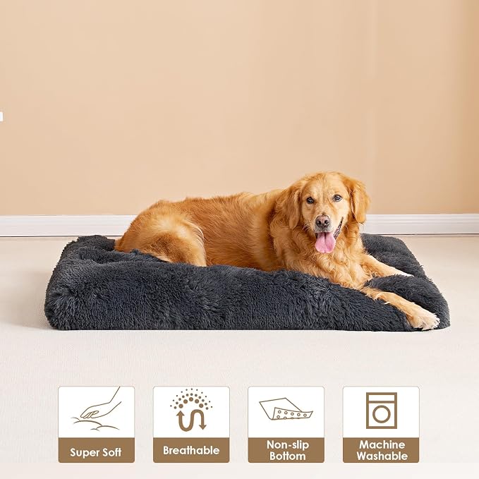 EHEYCIGA Fluffy Dog Crate Bed, Plush Extra Large Dog Pillow, Dark Grey | Xlarge Calming Anti Anxiety Plush Faux Fur Mat for Large size dogs, Washable Soft Warm Dog Pad with Non-Slip Bottom - Image 7
