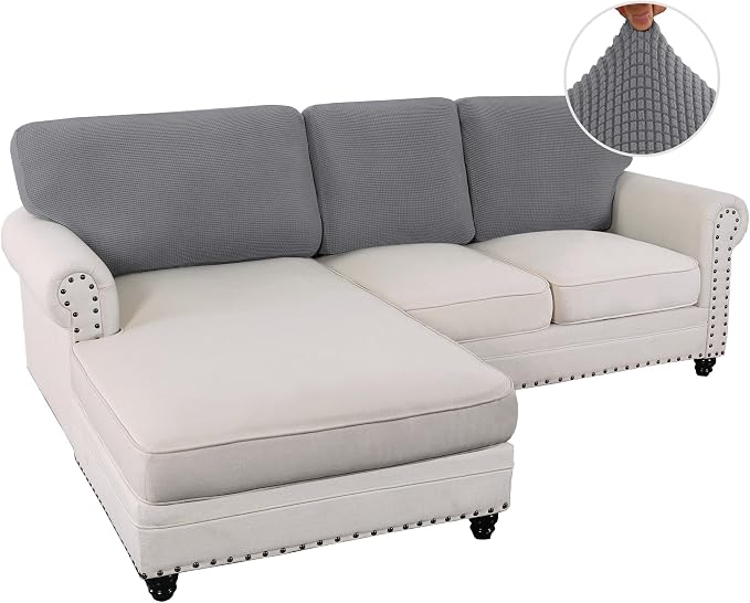 H.VERSAILTEX Backrest Cushion Covers Sectional Couch Back Cushion Covers for Sectional Sofa Set for Both Left/Right Couch (Back Only: 1 Chaise + 2 Sofa, Dove) - Image 2