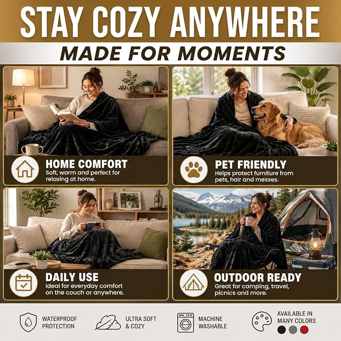 Waterproof Blanket Sherpa Fleece King Size 80” x 80” – Leakproof Blanket for Pets, Dogs & Cats, Bed & Couch Protector Throw, Soft No-Crinkle Washable Cover for Furniture Protection & Use - Image 6