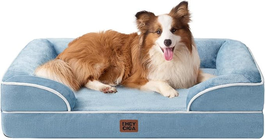 EHEYCIGA Orthopedic Dog Beds Large Sized Dog, Waterproof Washable Pet Bed | Non-Slip Bottom and Egg-Crate Memory Foam XL Dog Couch Bed with Washable Removable Cover, Washed Blue, 41Inch by EHEYCIGA