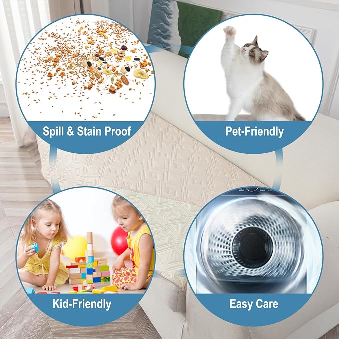 Genina 100% Waterproof Couch Cover for 3 Cushion Couch Sofa Cover for Dogs, Anti-Slip Sofa Covers Washable Couch Covers for Sectional Sofa L Shape for Pets Couch Protector, 1 Piece (Beige, Sofa Large) - Image 4