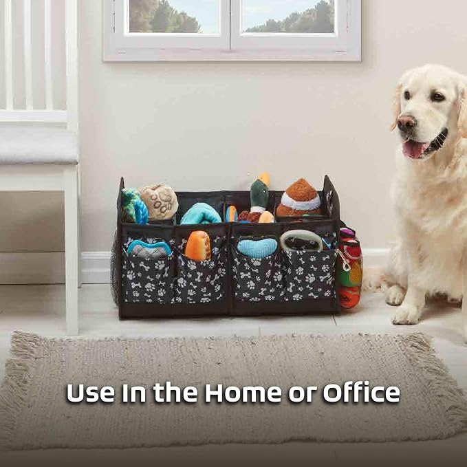 Mobile Dog Gear, Dogssentials Collapsible Storage Organizer for Travel with Built-in Waste Bag Dispenser, Includes 1 Roll of Waste Bags, Black/White Paw Bone Print, Meets Airline Regulations - Image 9