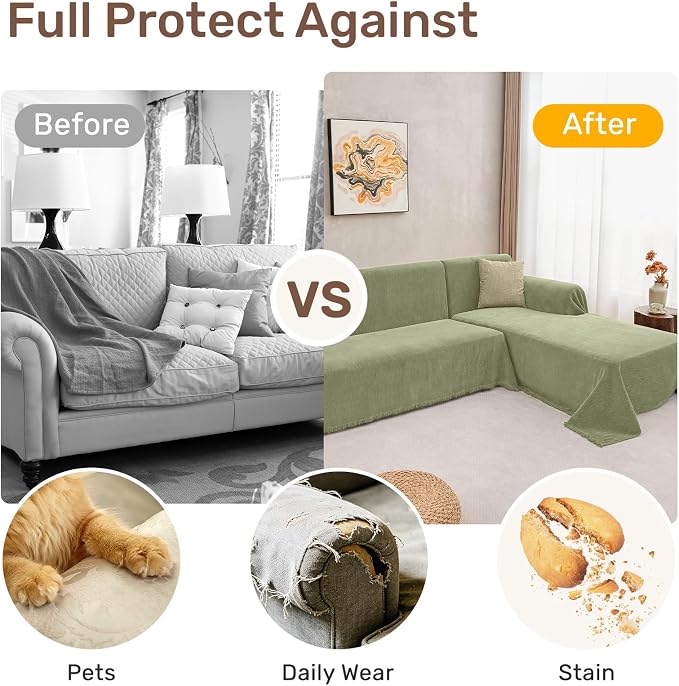 2 Pieces Sectional Couch Covers L Shaped Cover XXL Light Sage | Thick Washable Fabric for L Shaped Sectional Sofa, Anti-Pet Hair, Stain & Wear Resistant, Easy Care & Installation - Image 4