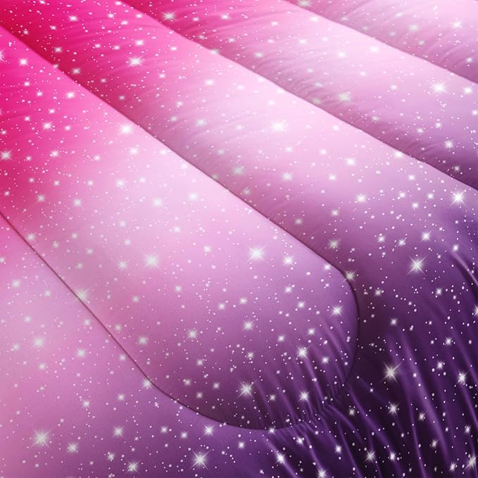 Nttopship Pink Purple Glitter Comforter Set Full Size 3 Pieces Bed in A Bag for Teen Girls,Pink Violet Gradient Bedding Set,Rainbow Colorful Tie Dye Bedroom with 1 Comforter and 2 Pillowcases - Image 6