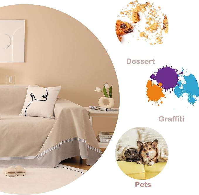 Waterproof Sofa Cover for Pets, Light Khaki Couch Covers for Sectional Sofa, Simple Style Sofa Covers for 2-3 Cushion Couch, Waterproof, Durable and Washable, XL 79" x 118" - Image 4
