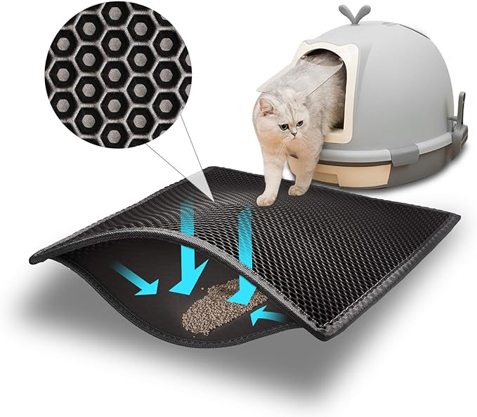 Pieviev Cat Litter Mat Double Layer Waterproof Urine Proof Trapping Mat 1 Pack (Black, 24x15 Inch (Pack of 1)) | Honeycomb Design Catches Scattered Particles to Stop Tracking, Urineproof Base Protects Floors, Easy to Clean by Pieviev