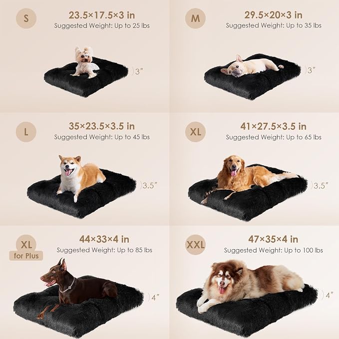 EHEYCIGA Fluffy Dog Crate Bed, Plush Extra Large Plus Dog Pillow, Black | Xlarge Calming Anti Anxiety Plush Faux Fur Mat for Large size dogs, Washable Soft Warm Plus Dog Pad with Non-Slip Bottom - Image 2