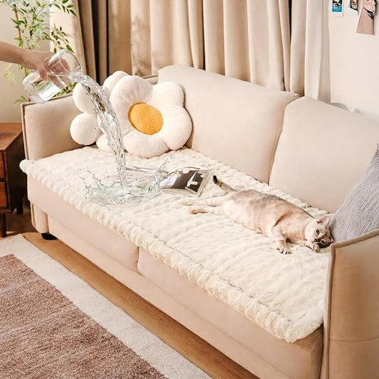 Couch Covers for Dog, Non-Slip Pet Sofa Cover 27.6"×59" White | 300gsm Thick Quilted Padding, Faux Rabbit Fur, Machine Washable, for Standard Loveseat/2-Seater Couch by FUNNYFUZZY