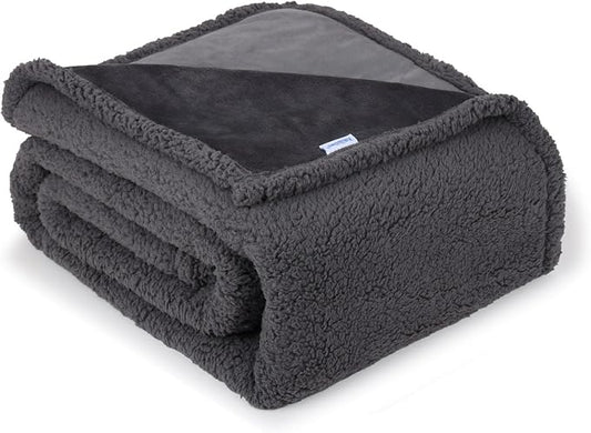 Waterproof Dog Blanket for Large Dogs - Reversible Washable Pet Blanket, Soft Sherpa Fleece Furniture Protector, Cat Throw Bed Couch, Grey, 60"x80" by ZAKAPAWS