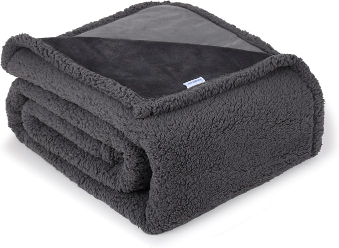Waterproof Dog Blanket for Large Dogs - Reversible Washable Pet Blanket, Soft Sherpa Fleece Furniture Protector, Cat Throw Bed Couch, Grey,50"x60" by ZAKAPAWS