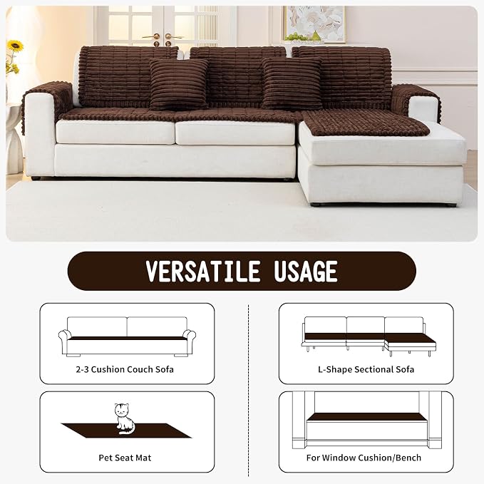 Sofa Couch Cover, Sofa Covers for Dogs Washable, Non-Slip Striped Sofa Slipcovers for Sectional Sofa, Sofa Cover Furniture Protector for L Shaped(Dark Brown, 27.6"x 70.9") - Image 4