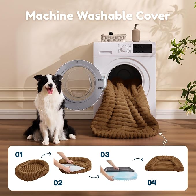 ChiXnuggle Orthopedic Dog Bed, Washable Cover, Faux Fur Bolster Pet Couch | waterproof,egg crate foam,non-slip bottom,for small medium dogs,brown,30*24*7,dog sofa,puppy bed - Image 7