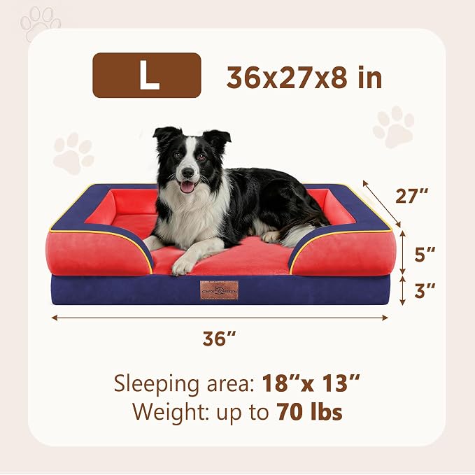 Comfort Expression Orthopedic Dog Beds for Large Sized Dog with Bolster | Waterproof Dog Couch Bed with Washable Cover & Non-Slip Bottom, Supportive Egg Crate Foam Large Pet Bed, 36x27 Inch - Image 8