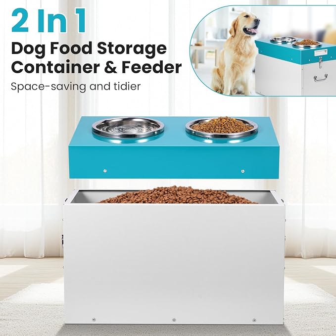 Elevated Dog Bowls with Storage Large Breed 15" H Raised Dog Bowl | 2 In 1 Pet Food Storage Container & Feeder, Galvanized Pet Feeder Feeding Station, Waterproof, Leak-proof, Holds Up To 45 Lbs - Image 2