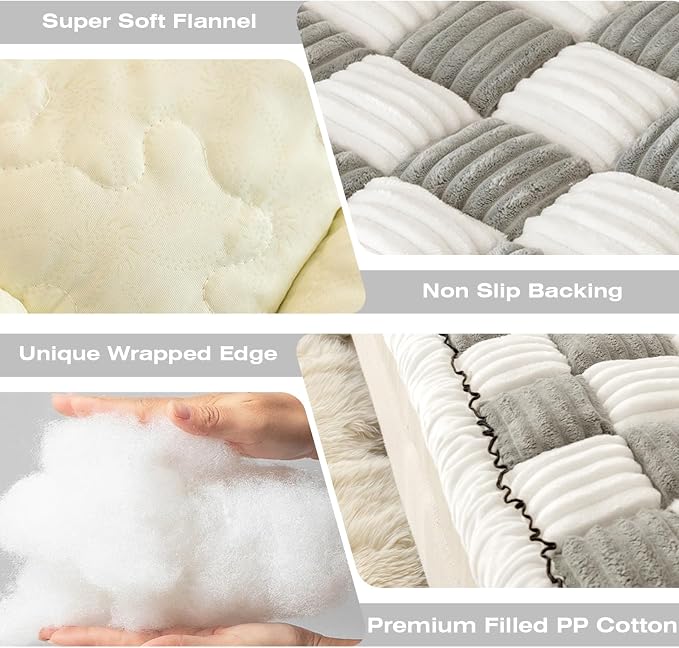 Fuzzy Couch Cover for Dog, Modern White Grey Checkered Couch Cushion Cover | Non Slip Couch Cover for 2 Cushion Couch Sofa Pet Friendly, Washable Sofa Cover Durable Anti-pilling Furniture Protector - Image 6