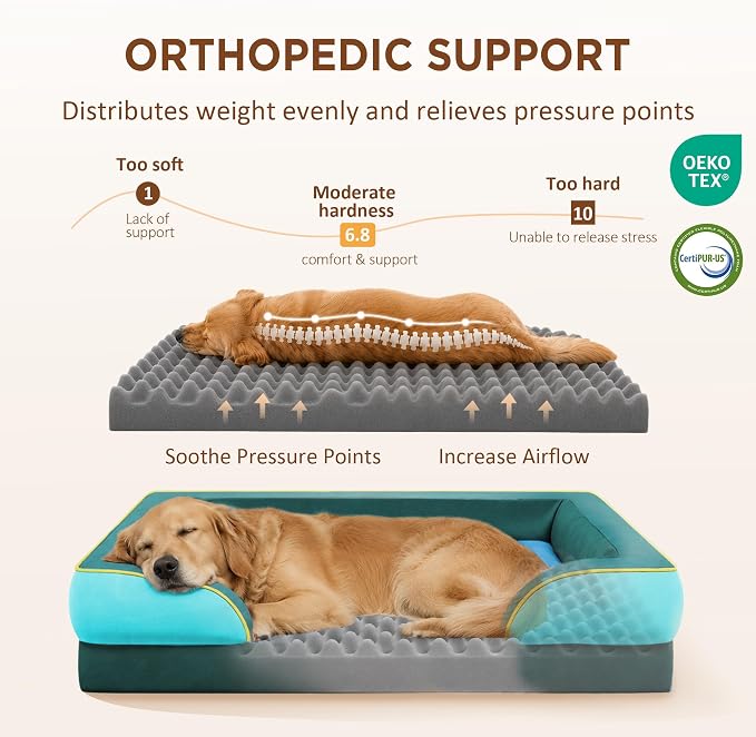 Comfort Expression Orthopedic Dog Bed for Extra Large Dogs with Bolster | Waterproof Dog Couch Bed with Washable Cover & Non-Slip Bottom, Supportive Egg Crate Foam XL Pet Bed, 45x35 Inch - Image 2
