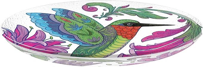 Evergreen Garden 18 inches Glass Bird Bath Bowl, Glass Painted Birdbath or Wild Bird Feeders for Outdoor Bird Bath Stand, Bird Bath Replacement Bowls Only (Hummingbird) - Image 2