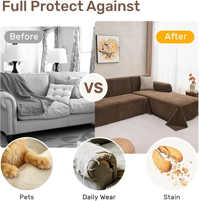2 Pieces Sectional Couch Covers L Shaped Cover XL Coffee | Thick Washable Fabric for L Shaped Sectional Sofa, Anti-Pet Hair, Stain & Wear Resistant, Easy Care & Installation - Image 4
