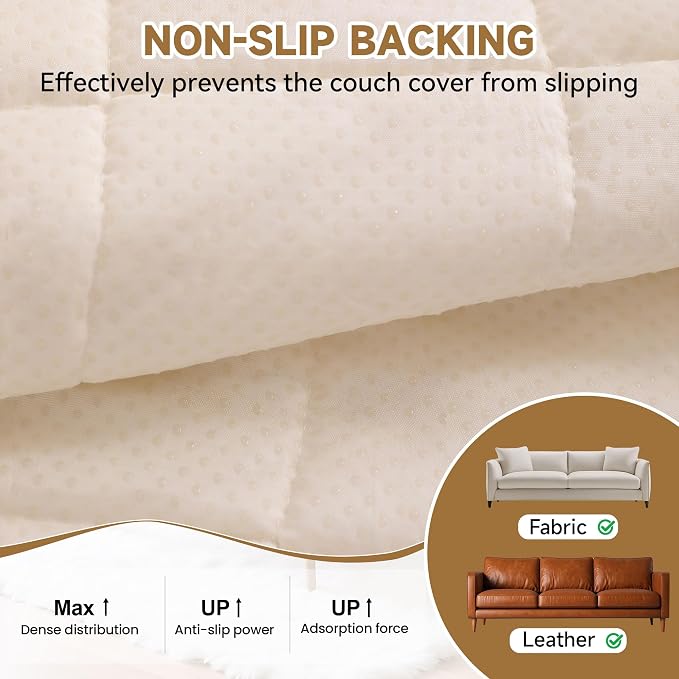 OTOB Washable Couch Covers for 3 Cushion Sofa Non Slip Pet Dog Sofa Cover | Cream, 27.6" x 82.7", All Seasons, Soft Fuzzy Plush, Couch Protector for Dogs, Breathable, Thick Wear-Resistant - Image 7