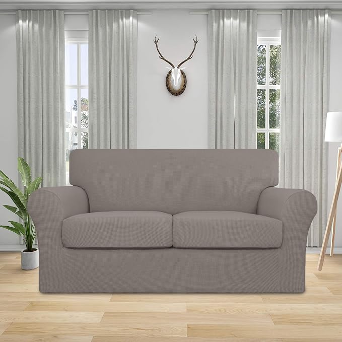 Easy-Going 3 Pieces Stretch Couch Cover Sofa Cover for Dogs Washable Sofa Slipcover for 2 Separate Cushion Couch Spandex Jacquard Fabric Elastic Furniture Protector for Pets, Kids (Taupe, Loveseat) - Image 2