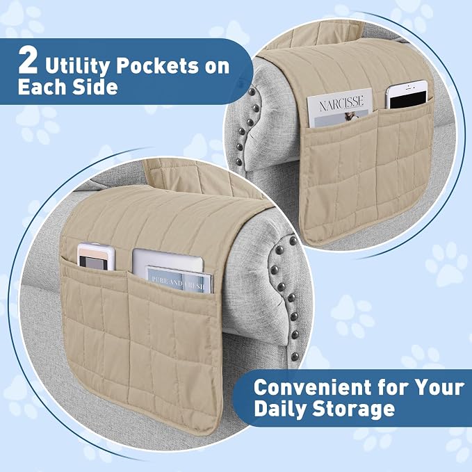 MAXIJIN Waterproof Oversized Couch Covers for 3 Cushion Couch, 79" Quilted Sofa Covers Washable Pet Dog Couch Cover Protector with Elastic Strap & Side Pocket (Large Sofa, Khaki) - Image 5