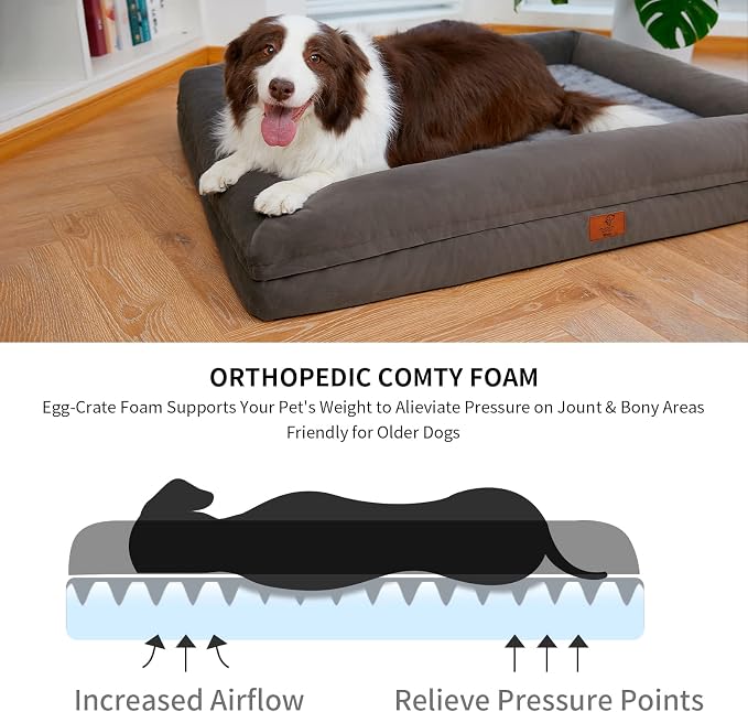 XL Orthopedic Waterprood Dog Bed for Extra Large Size Dogs | 360 Degree Bolster Support, Egg Crate Foam, Waterproof Liner, Non-Slip Bottom, Machine Washable Cover, 45 x 35 Inch - Image 2