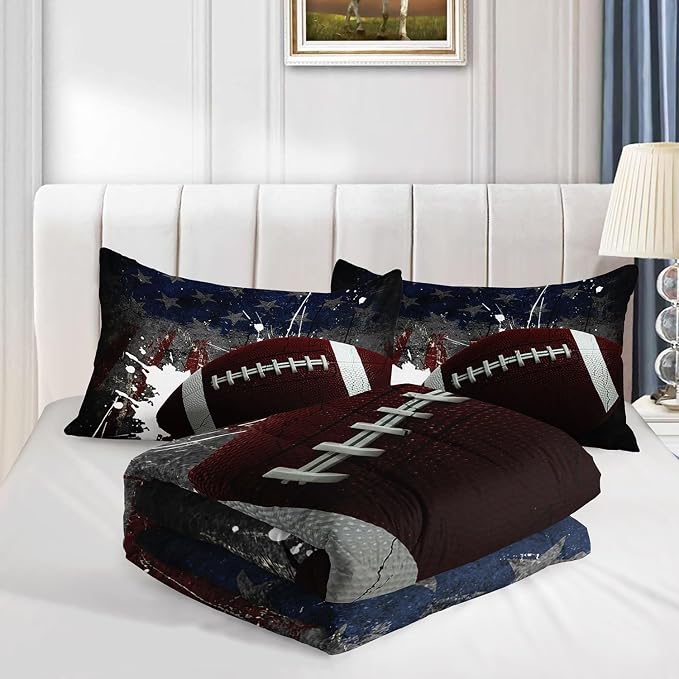 American Flag Comforter Set American Football Graffiti Printed Bedding Set with 1 Comforter and 2 Pillowcases for Boys and Girls Bedroom All Season(Football-2 Queen) - Image 4