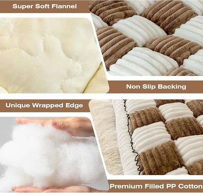 Fuzzy Couch Cover for Dog, Modern White Brown Checkered Couch Cushion Cover | Non Slip Couch Cover for 2 Cushion Couch Sofa Pet Friendly, Washable Sofa Cover Durable Anti-pilling Furniture Protector - Image 6