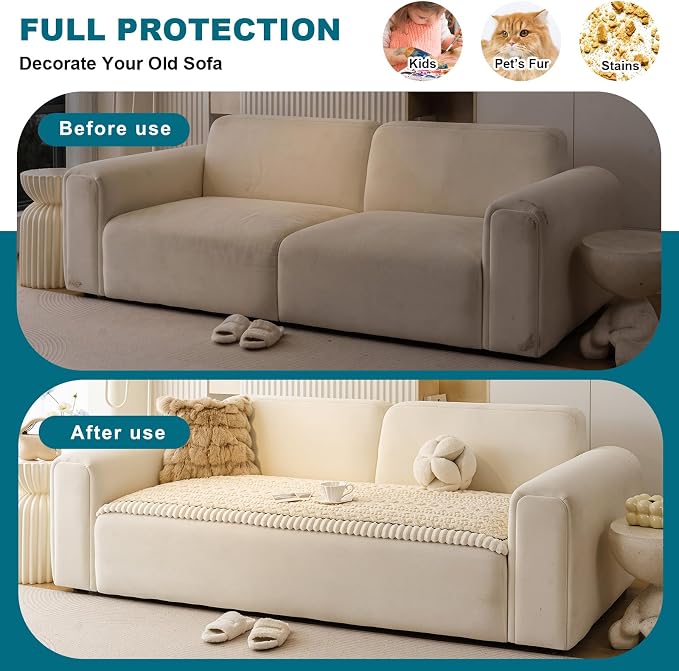 KRFOONN Couch Cover for Dogs Washable Pet Couch Covers for 2 Cushion Sofas Non-Slip Dog Sofa Protectors Cushion Covers Soft Sofa Slipcovers Cushion Protector for Pets Mat (Pattern-Beige, 27.6" x 59") - Image 4