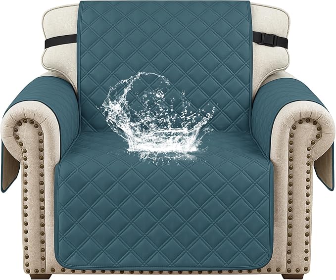 Waterproof Chair Covers for Living Room, Sofa Covers for Pets Washable with Side Pockets, Non Slip Couch Covers for Dogs, Quilted Dog Couch Cover with Elastic Straps (Armchair, Dark Green) by CYCMACOHOME