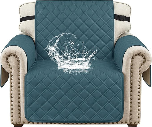 Waterproof Chair Covers for Living Room, Sofa Covers for Pets Washable with Side Pockets, Non Slip Couch Covers for Dogs, Quilted Dog Couch Cover with Elastic Straps (Armchair, Dark Green) by CYCMACOHOME