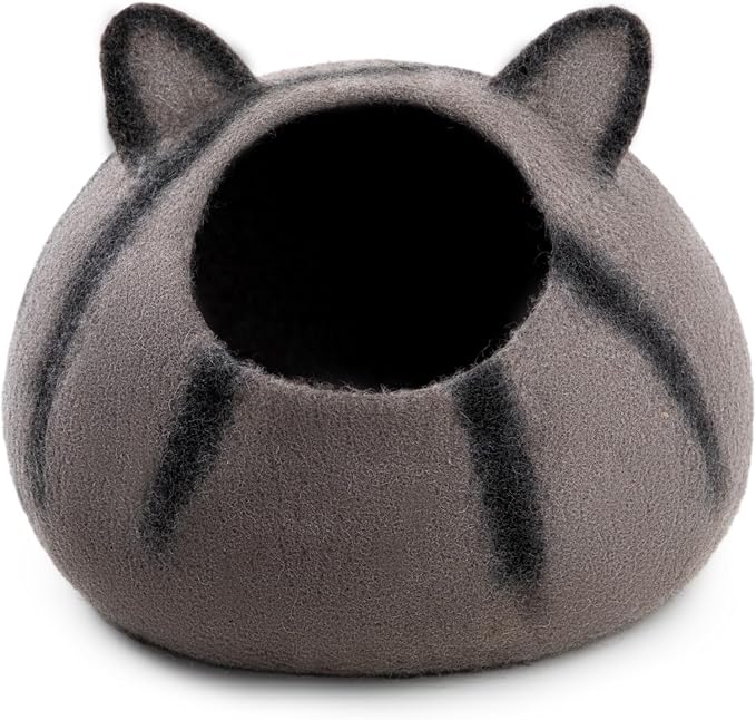 Wool Cat Cave Bed - Extra Warm, Handcrafted, Eco-Friendly Felt Cat Cave for Indoor Cats and Kittens (White Polka) by Woolygon (Tabby Ear) - Image 3