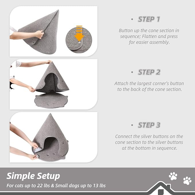 BEQHAUSE Cat Beds for Indoor Cats, Cat Cave Bed with Non-Slip Bottom, Grey | Anti-Scratch Cat House Cat Tent for Kittens and Small Dogs, Foldable Kitten Hideaway Machine Washable, 22.8 * 22.8 * 20.8in - Image 7