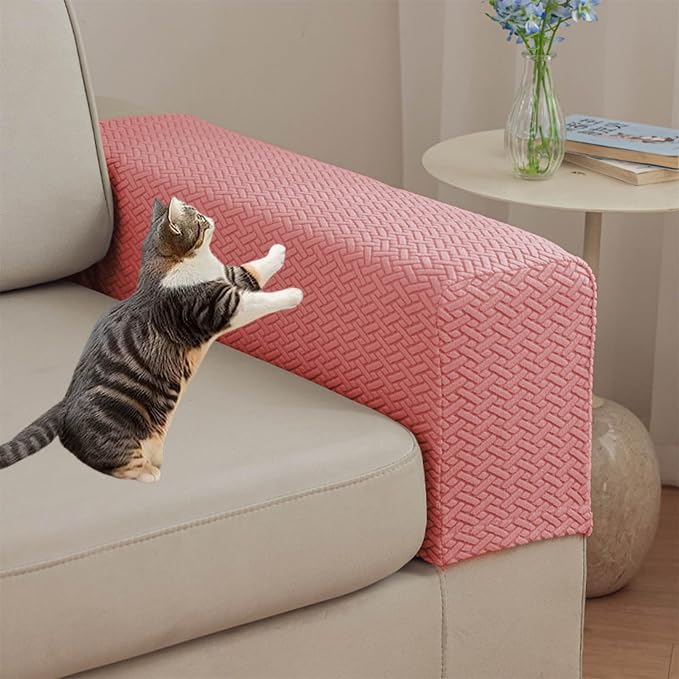Couch Arm Covers Set of 2, Stretchable Sofa Armrest Protectors, Breathable Polyester Armchair Covers with Non-Slip Grip Design Furniture Protector (Pink, Medium (Set of 2)) by Unknown
