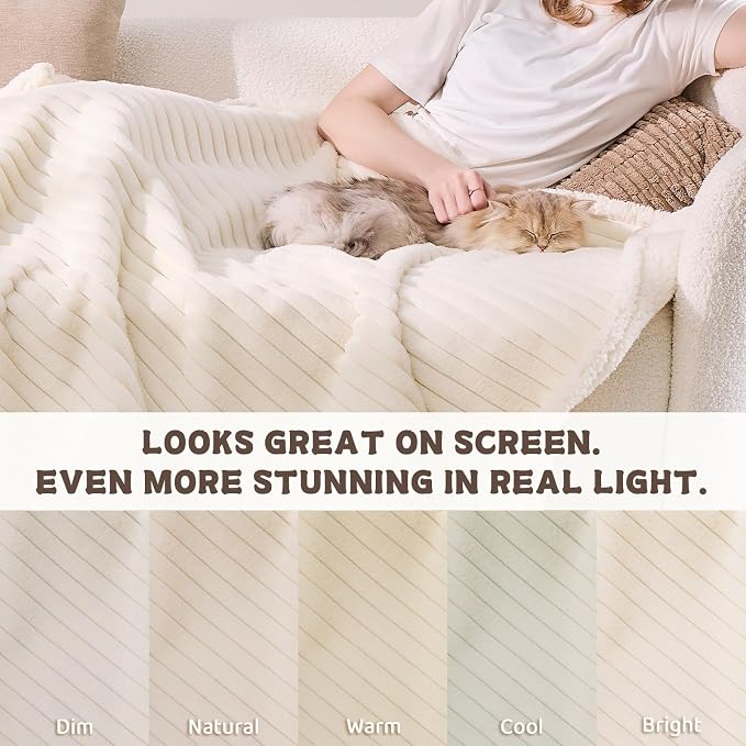 Qeils Waterproof Calming Cat Blanket for Indoor Cats, Noiseless Soft Plush Dog Blanket for Pets, 500GSM Thick Faux Fur Pet Throw, Couch Furniture Protector for Puppy, Cream, 25x30IN - Image 6